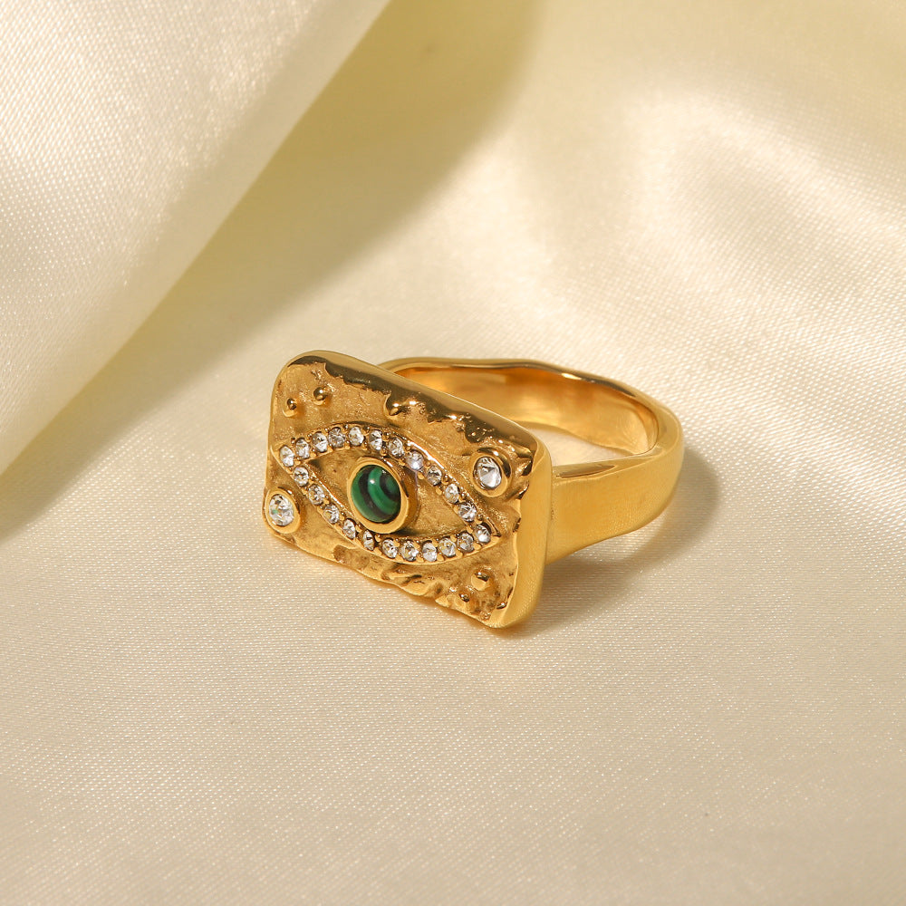 18K Gold-Plated Inlaid Zircon Square Plate Ring
