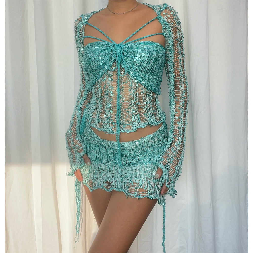 Women's Knitted Sweater Three-Piece Set Suit