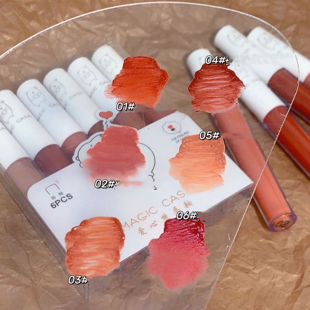 MAGIC CASA Love Bear Lip Lacquer Six Sets Not Easy To Fade Lipstick Matte Moisturizing Lip Mud Cross-Border Makeup