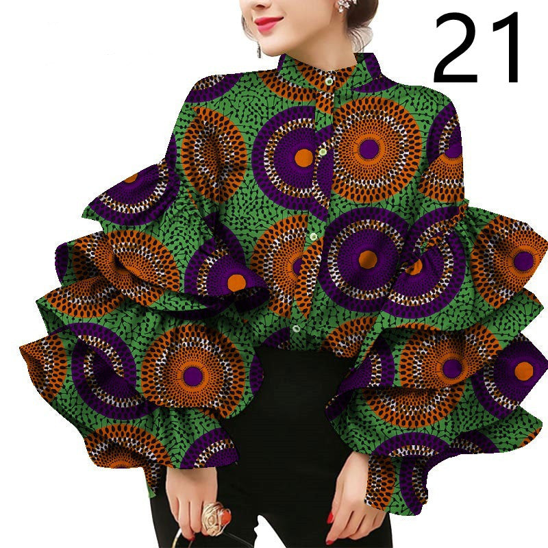 Women's Commuter Ruffle Sleeve Printed T-Shirt