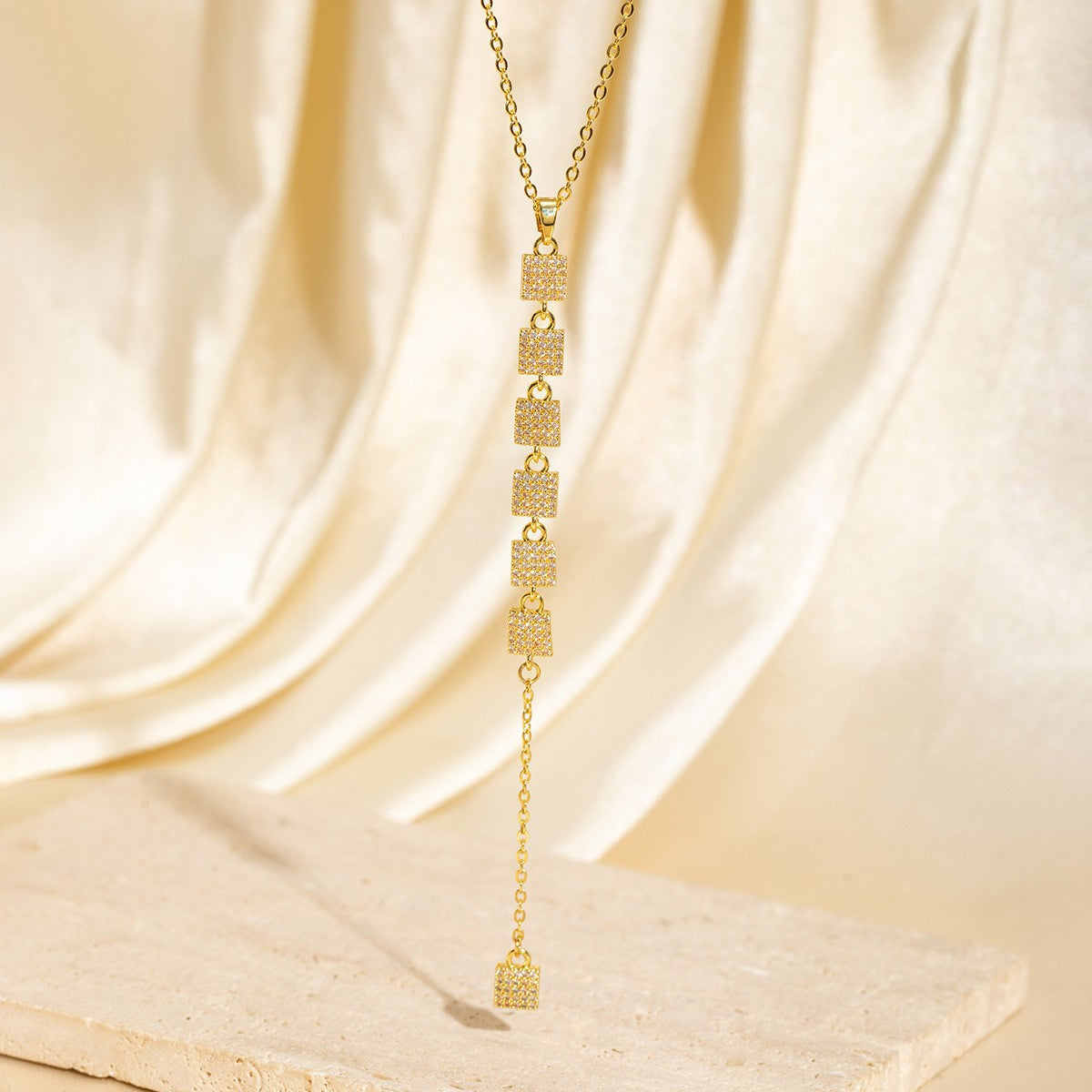 Exquisite Long Necklace With Colorful Zirconia And Elegant Tassels