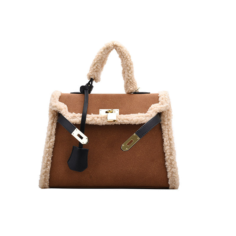 High-End Portable Temperament Platinum Bag Lamb Hair Messenger Bag