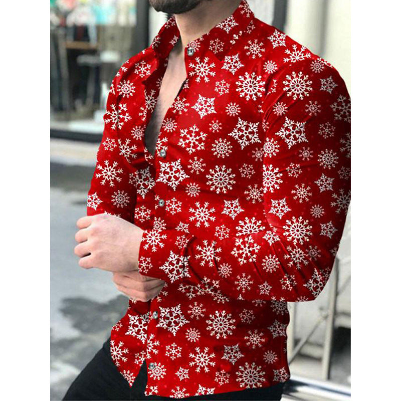 Men's Lapel Button Down Casual Print Long Sleeve Top