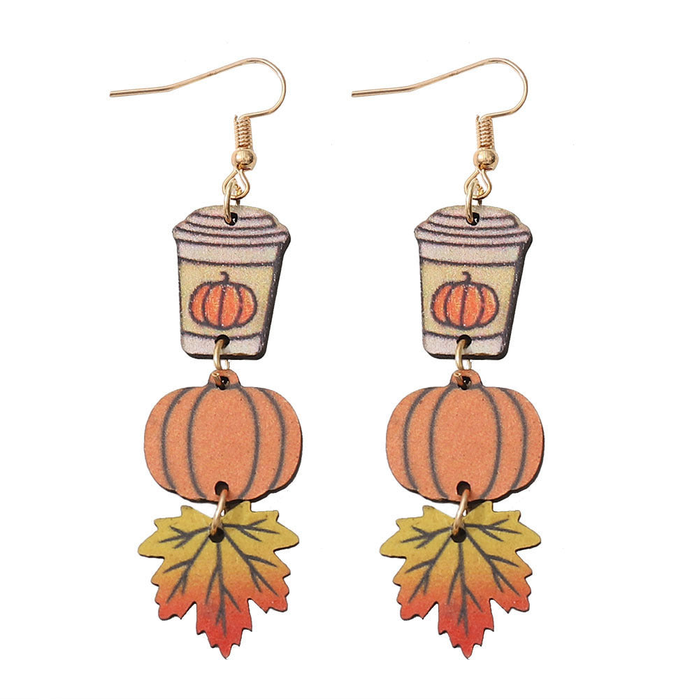 Pumpkin Maple Leaf Coffee Cup Earrings