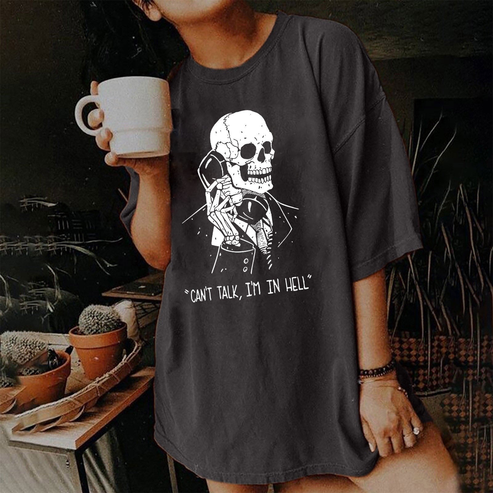 Women's Short Sleeved Vintage T-Shirt Skull Print High Street Fashion