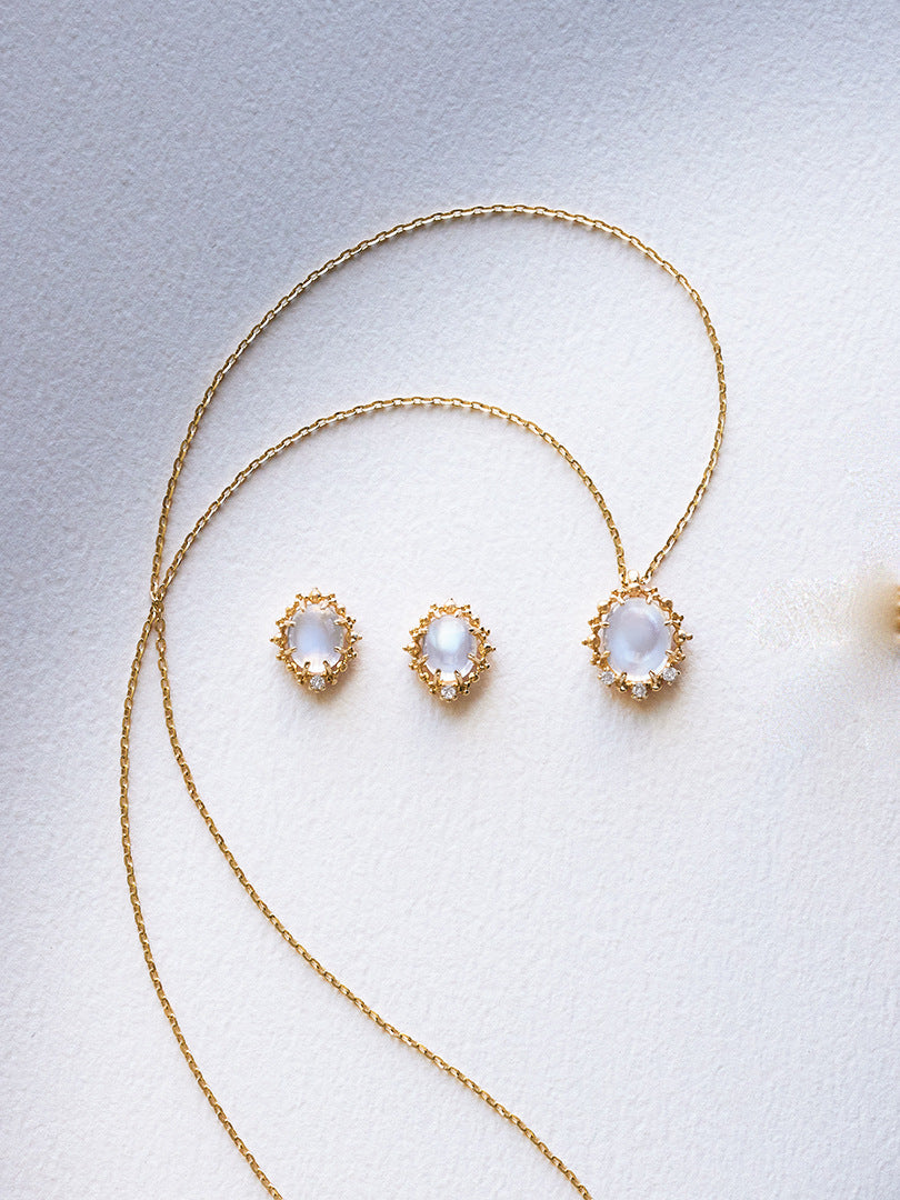 Moonstone Diamond 925 Silver 10k Gold Necklace