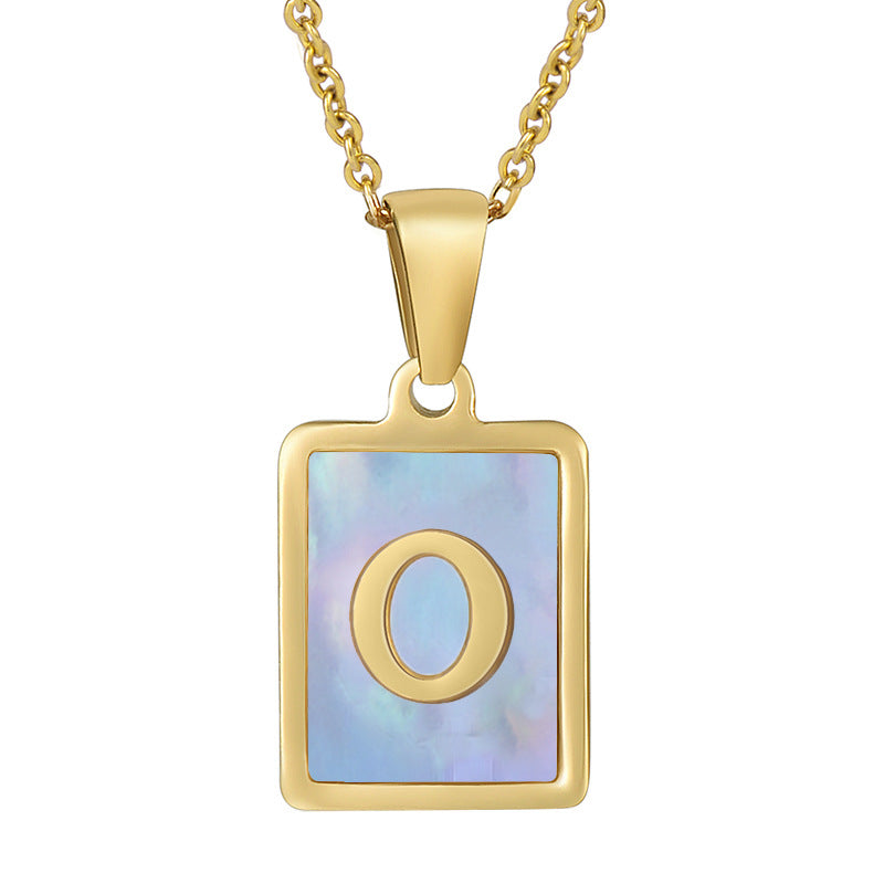 Titanium Steel 26 English Letter Necklace Blue Shell
