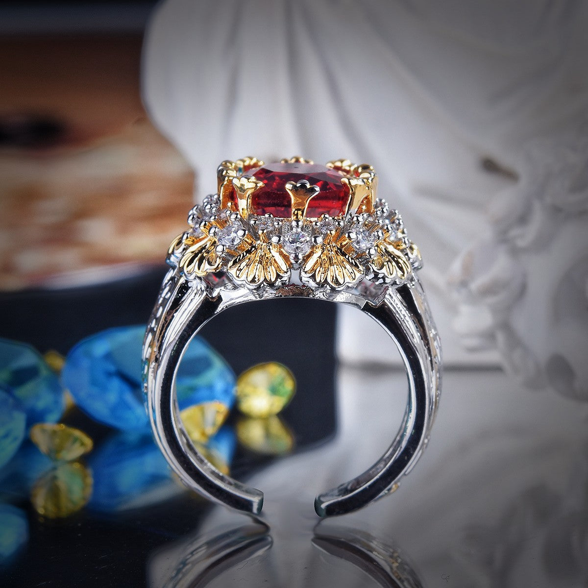 Retro Brushed Silk Pattern Carved Gold Craft Ring