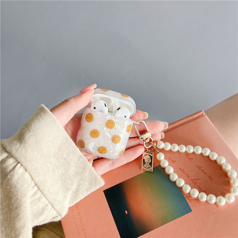 Compatible with Apple, Wave Dot Shell Pattern Bluetooth Earphone Protective Cover Soft Shell Chain