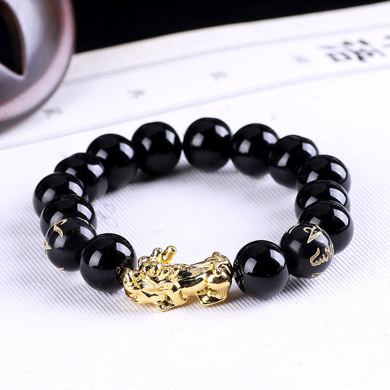 Obsidian 18K Gold Bracelet Six Brave Words On Hand and Little Pearl Transport Gifts Wholesale