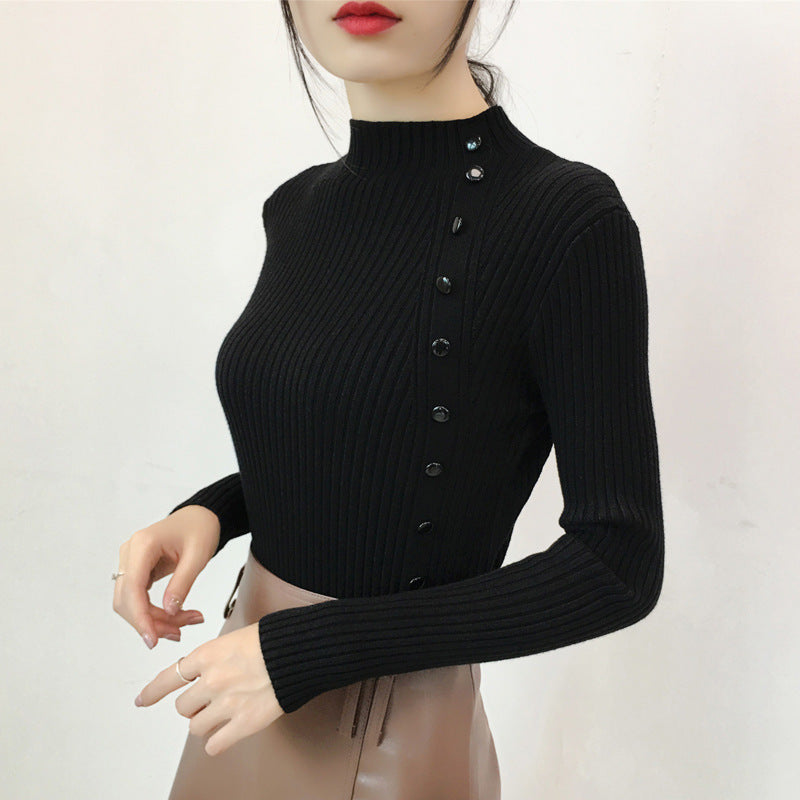 Pullover Button Turtleneck Sweater