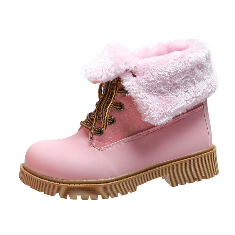 European and American Round Toe Lace Low Heel Snow Boots