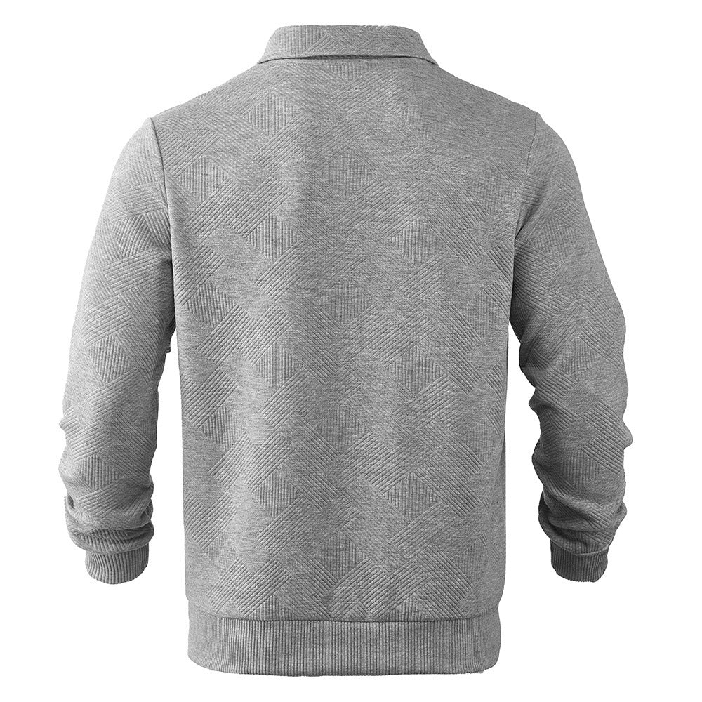 Lapel Jacquard Half-Zipper Sweatshirt Fashion Solid Color Long-Sleeved Tops For Men Clothing