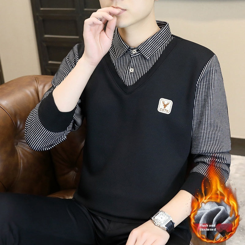 Fake Two-Piece Men's Business Casual All-Match Shirt Inner Wear Sweater