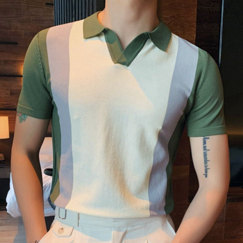 Stitching Contrast Color Pullover Sweater