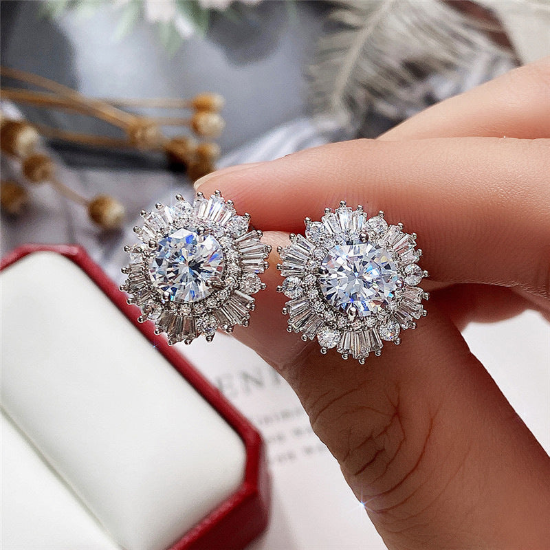 New High-End Luxury Full Rhinestone Zircon Snowflake Earrings