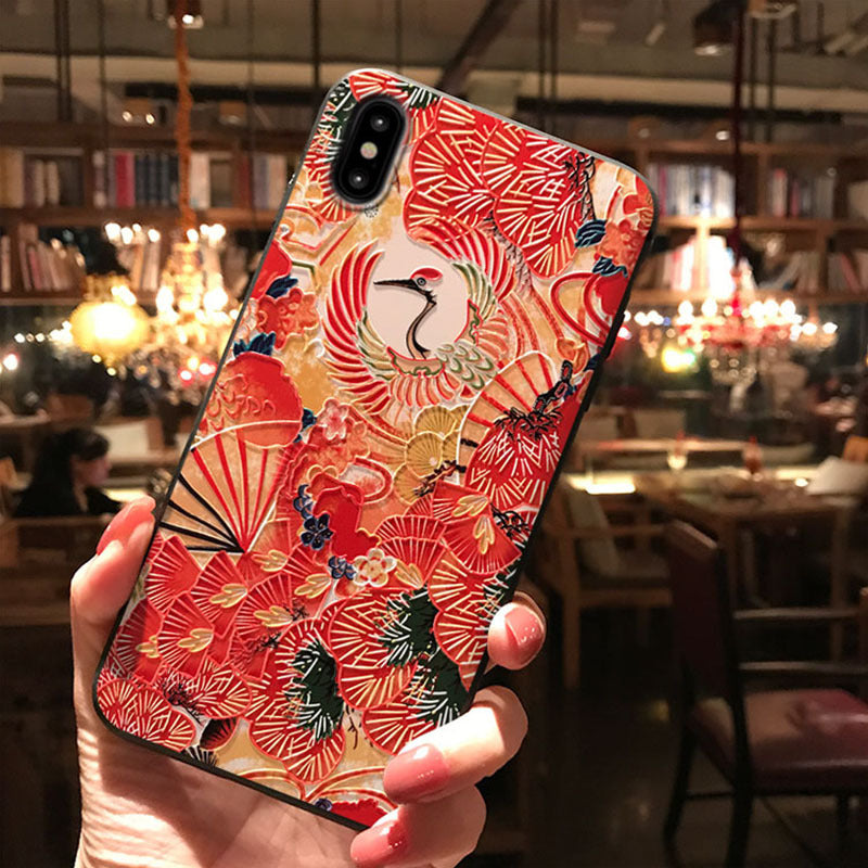 Black Frosted Chinese Style Embossed Phone Case