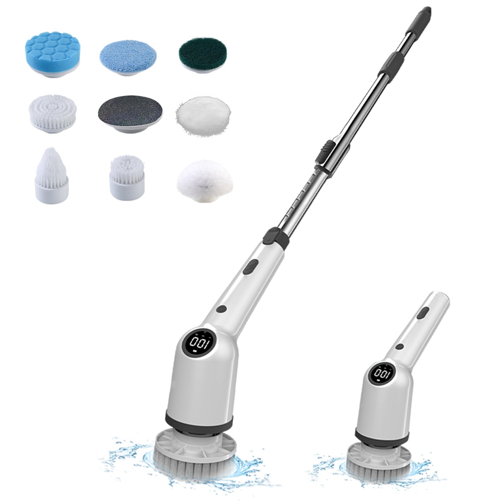 Cordless Electric Spin Scrubber 360 Degrees 3 Speeds Power Cleaning Brush Scrubber with 8 Replaceable Brush Heads and Adjustable Extension Arm for Bathroom Floor Shower Bathtub Glass Car