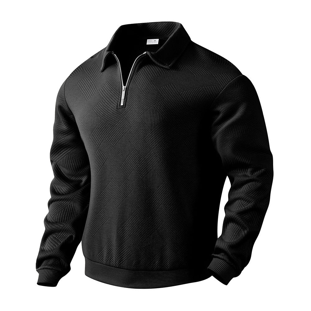 Lapel Jacquard Half-Zipper Sweatshirt Fashion Solid Color Long-Sleeved Tops For Men Clothing