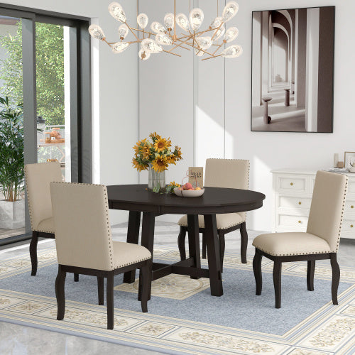 5-Piece Farmhouse Wooden Dining Table Set