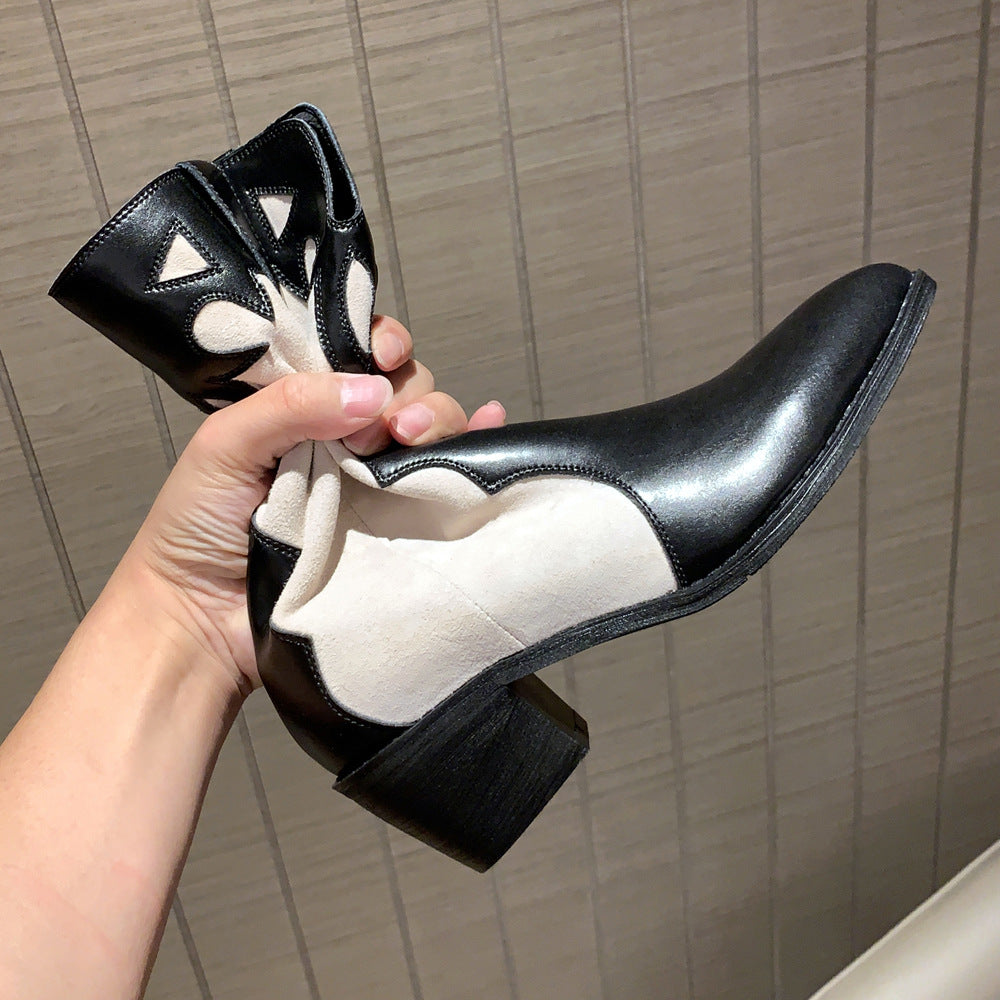 Fashion Low-Heel Pointed Toe Milk Pattern Ankle Boots