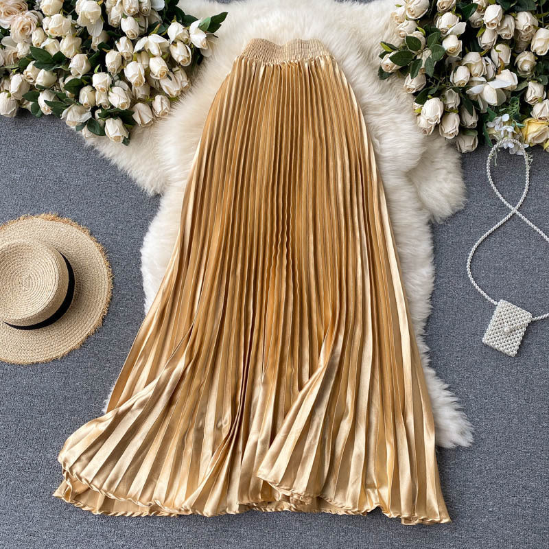 Trendy Light Luxury Heavy Industry Pleated Mid-Length Skirt