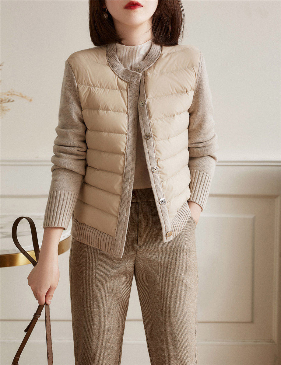 Simple Long-Sleeved Knitted Women's Stitching Cotton Jacket
