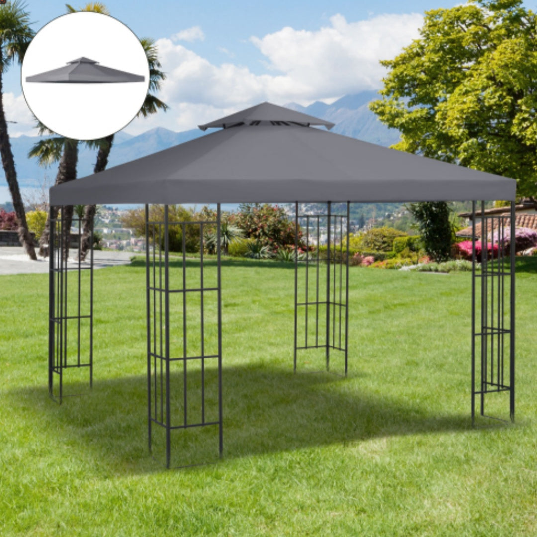 10' X 10' Gazebo Replacement Canopy 2 Tier Top UV Cover Pavilion Garden Patio Outdoor Dark Gray
