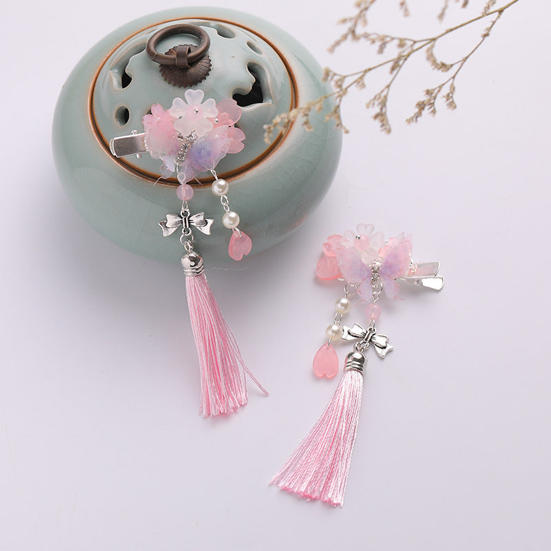 Colorful Flower Hairpin Butterfly Tassel Pair Clip