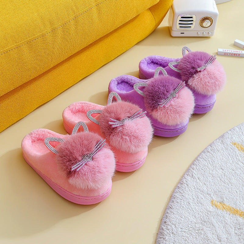 Girls Cute Winter Home Non-Slip Winter Girls Hairy Shoes