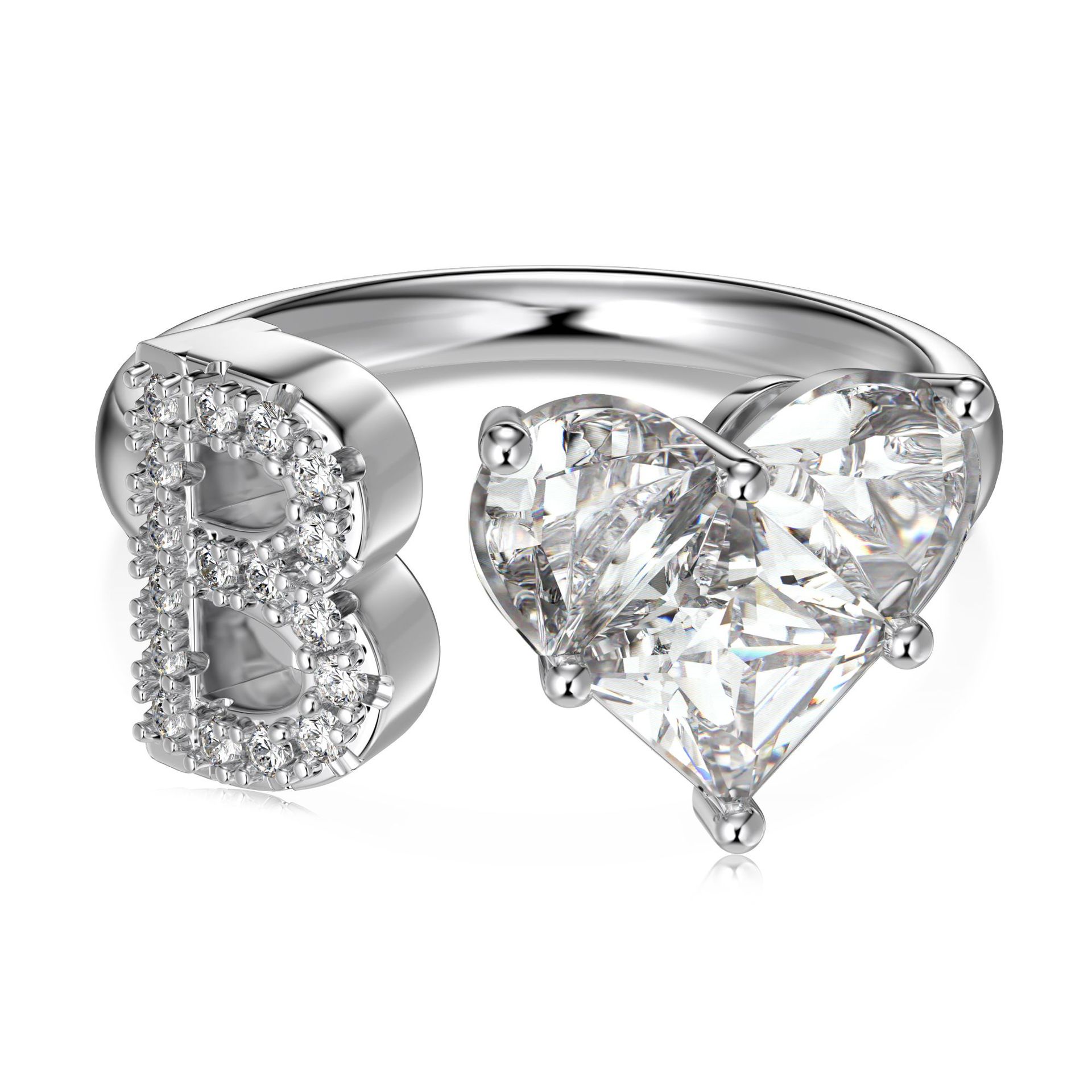 26 English Letters Sterling Silver Ring Fashion Simple Advanced Design Zircon Inlaid