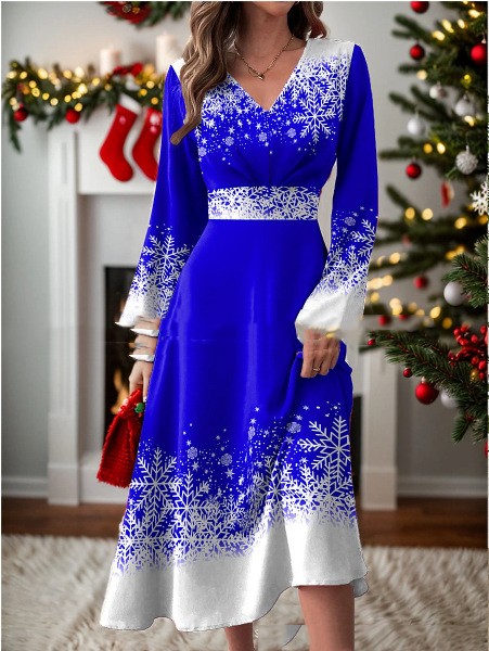 Women's Snowflake Printed Large Swing Pullover Dress