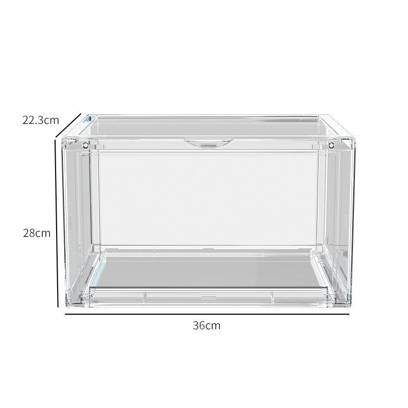High Transparent Shoe Box Storage Display Side Door Magnetic Suction