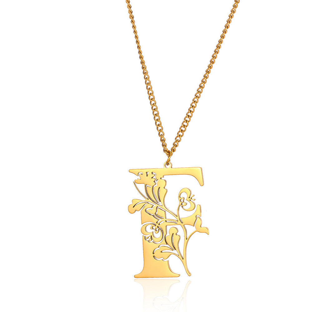 Stainless Steel 26 English Flower Letter Necklace