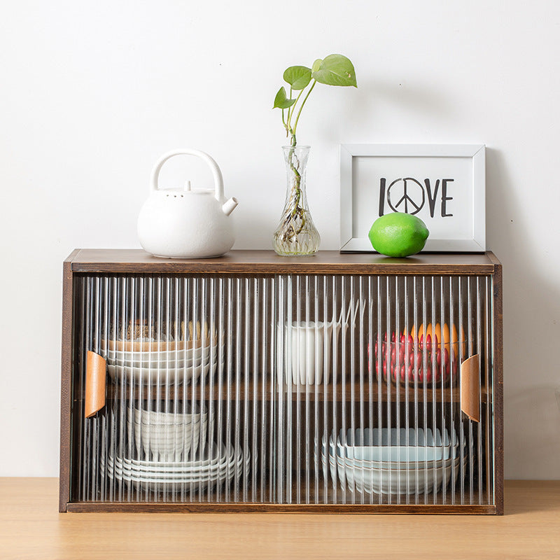 Japanese-Style Small Glass Kitchen Table Top Storage Cabinet Solid Wood Household