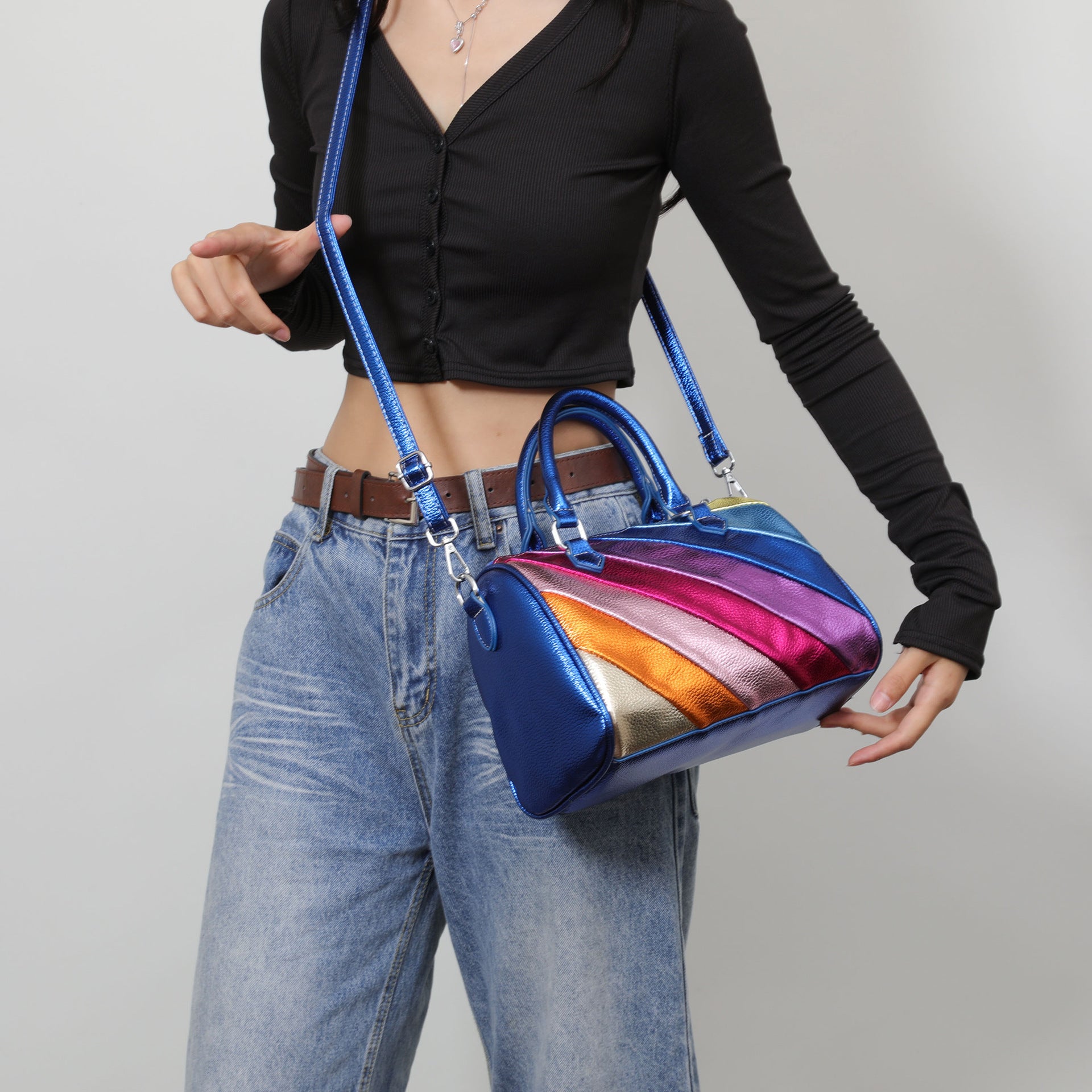 Color Contrast Patchwork Large Capacity Handbag