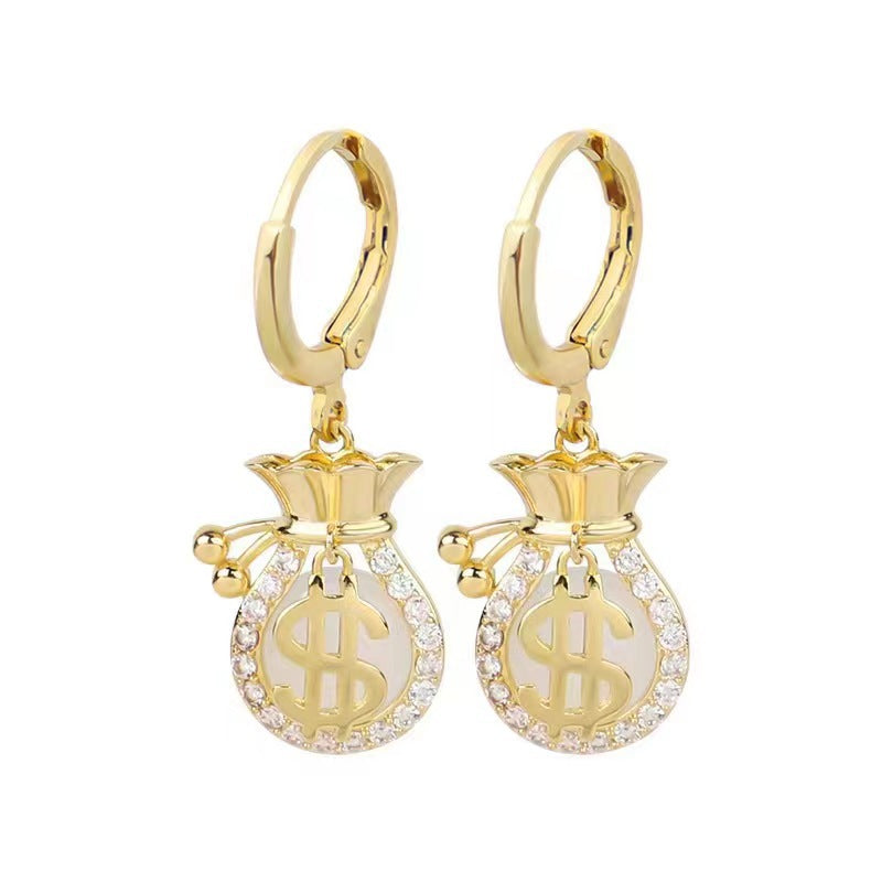 National Fashion Rhinestone Cat's Eye Purse Earrings Temperament