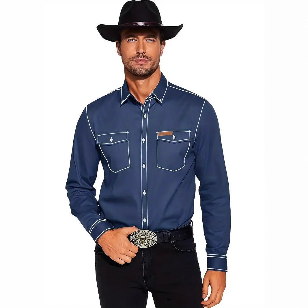 Men's Western Cowboy Casual Oxford Long Sleeve