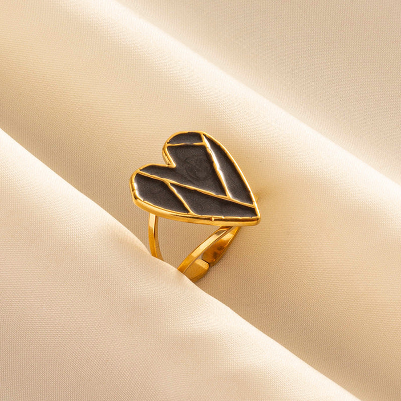 Women's Stainless Steel Retro Heart-shaped Oil Dripping Open Ring