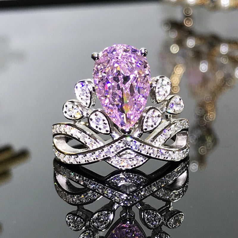 Sterling Silver Ins Vintage Royal Princess Water Drop Ring