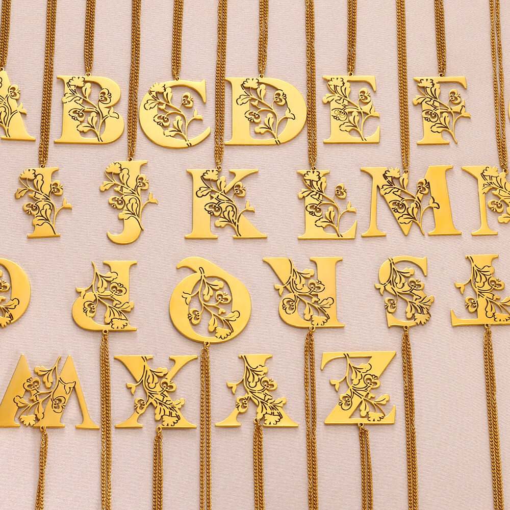 Stainless Steel 26 English Flower Letter Necklace