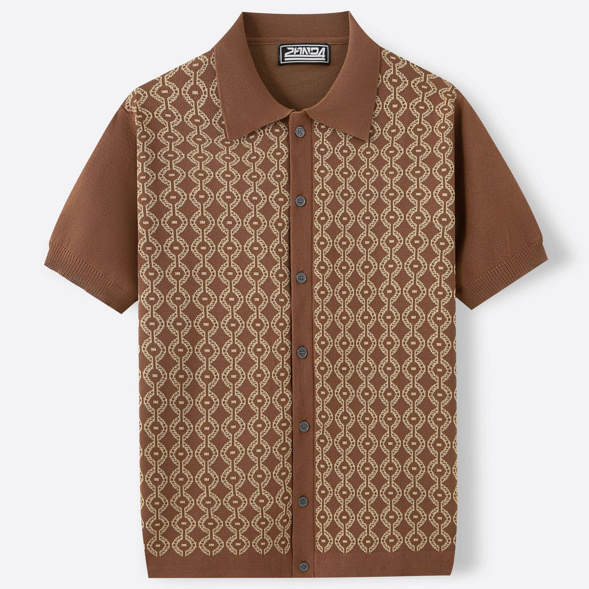 Summer Tencel Short-Sleeved Sweater Lapel Jacquard Cardigan for Men