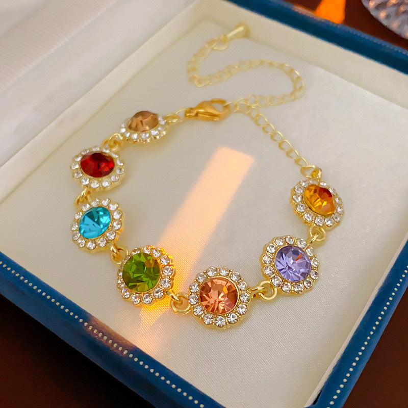 Retro Colorful Full Diamond Colorful Necklace Fresh And Sweet