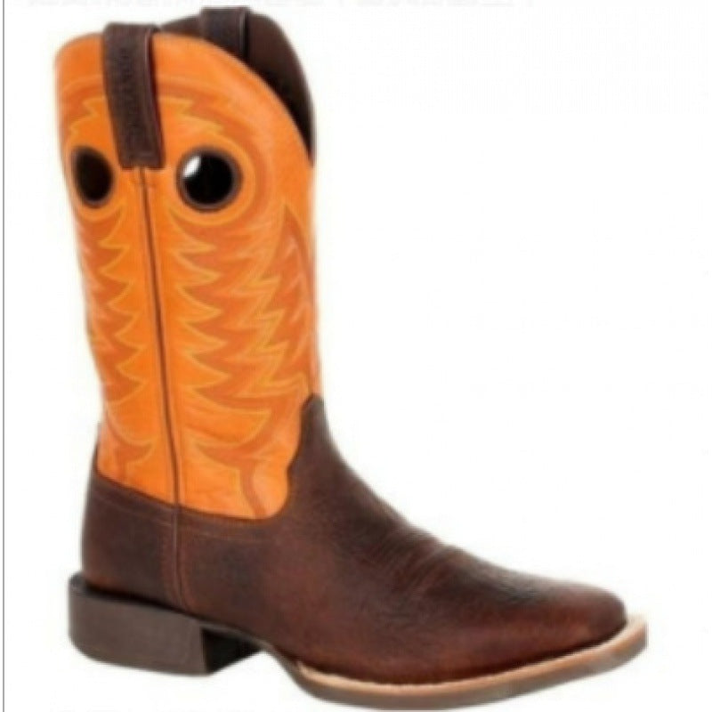 New Retro Men's Totem Embroidered Square Toe Martin Boots