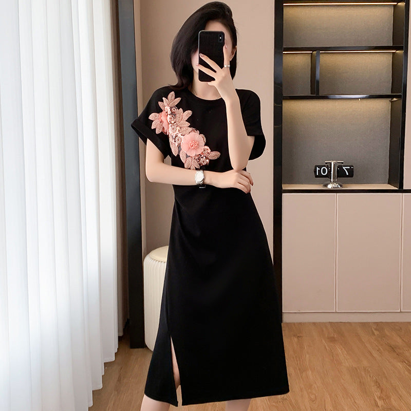 Western Style Fat Sister Black Dress Elegant Slim Fit Slimming