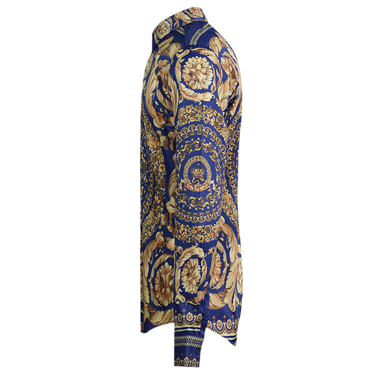 New Royal Full Version Of The Symmetrical Palace Crown Flower Non-iron Repair Tide Men's Shirt