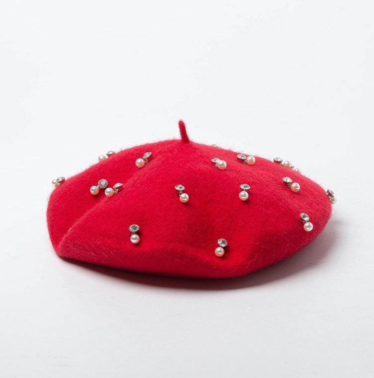 Rhinestone Wool Beret