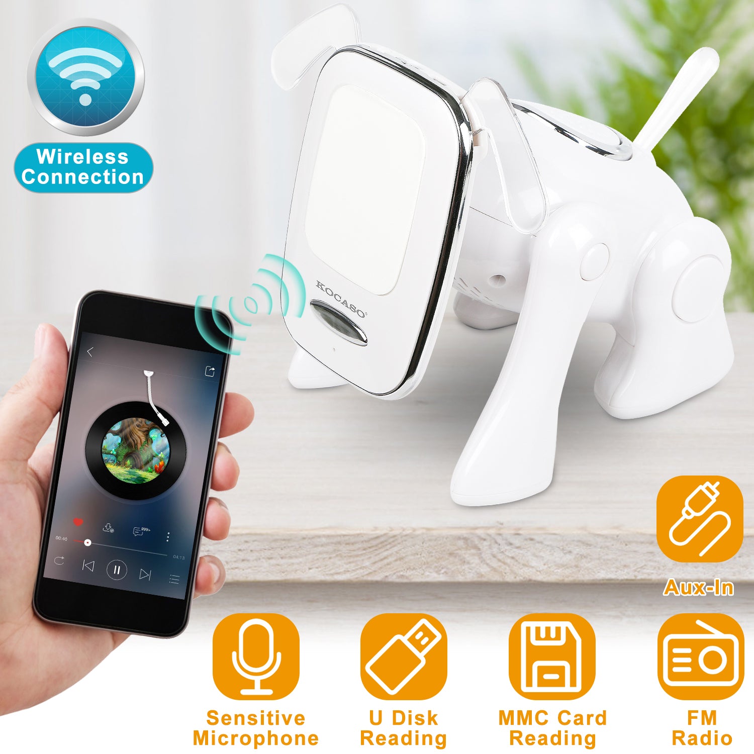 Puppy Dog Wireless Speaker Portable Mini Music Player Stereo Cute Animal Speaker With Built-In Mic FM Radio Stereo Bass MMC Card Slot USB Port For Cellphone Tablet