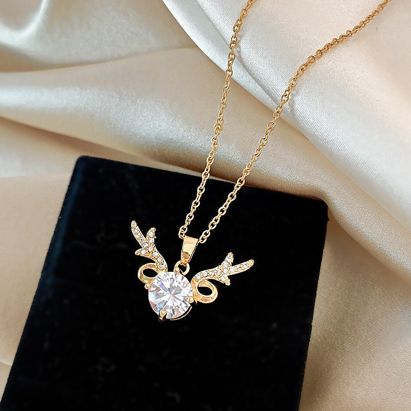 Deer Antler Luxury Diamond Necklace Women's Fashion High-End Collarbone Chain