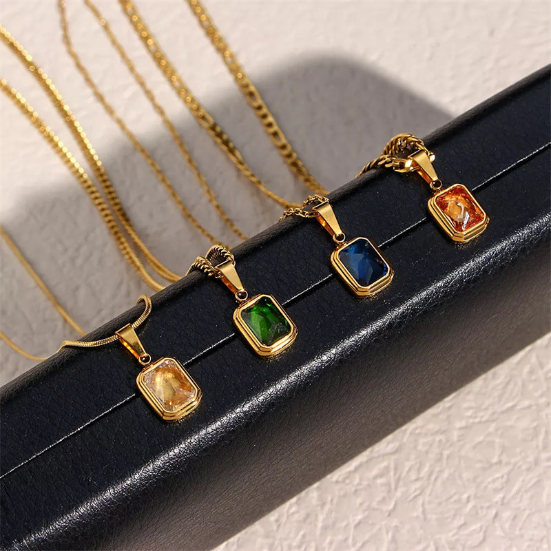 Stainless Steel Hip Hop Gemstone Pendant Necklace